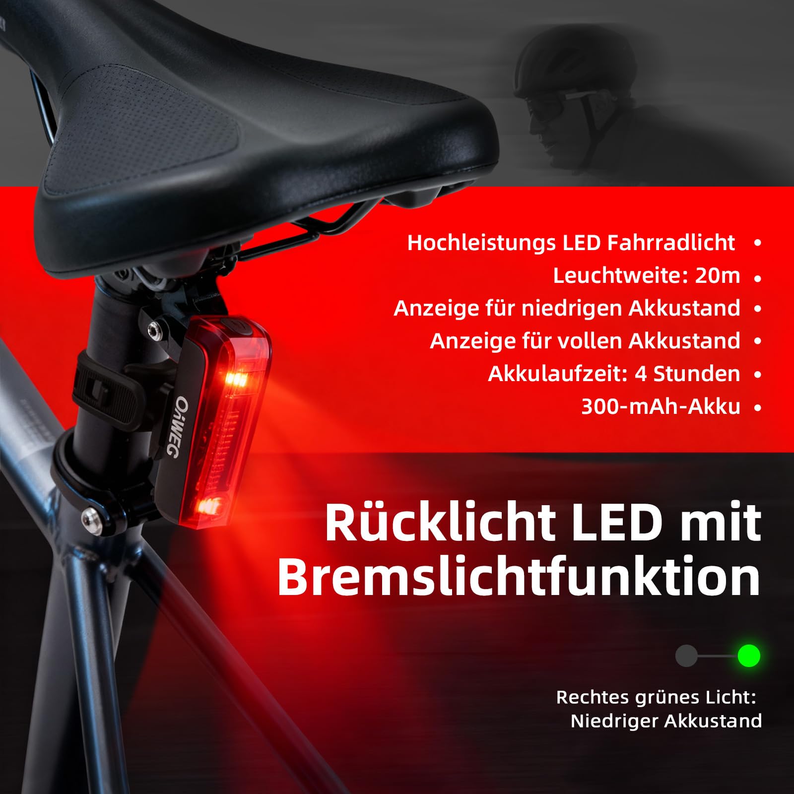 Fahrradlicht Set StVZO zugelassen, 100 Lux Frontlicht mit Auto-Modus, Rücklicht mit Bremslicht blinkend, USB-C aufladbar, Akkuanzeige, IPX4 spritzwassergeschützt, einfache Montage