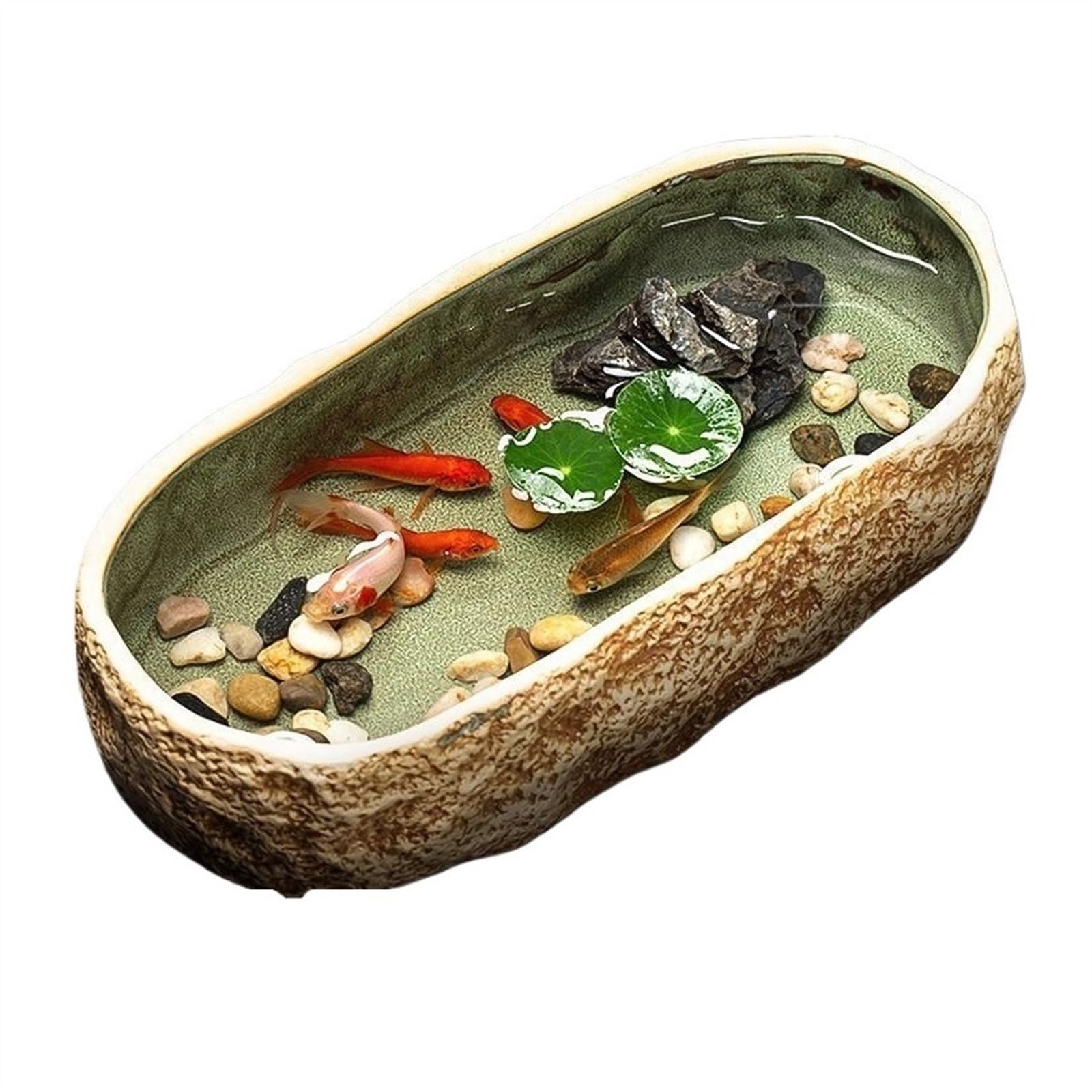 Mały Ceramiczny Akwarium Akwarium Żółwia Ceramiczna Miska Gospodarstwa Domowego Mała Dekoracyjna Ceramiczna Doniczka Złota rybka(Beige)