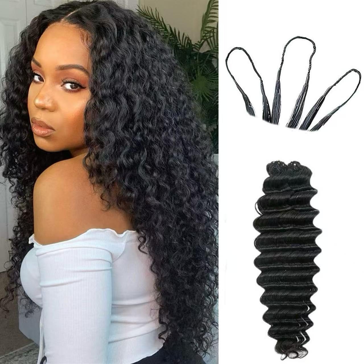 Knotless Pre Looped Crochet Human Hair Extensions Human Crochet Hair Pre Separated Knotless Crochet Human Hair Deep Culry Natural Color 20inch 100strands 120g