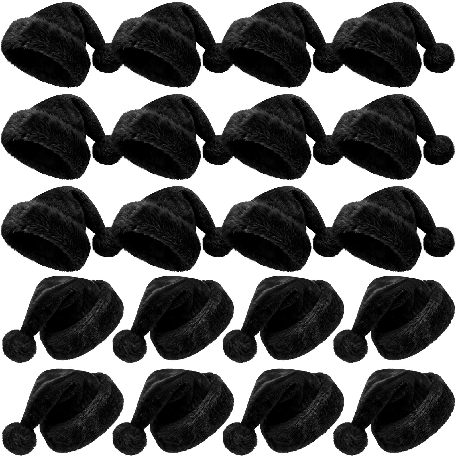 Vicenpal 20 Pcs Santa Hats Bulk for Adults, Black, Classic