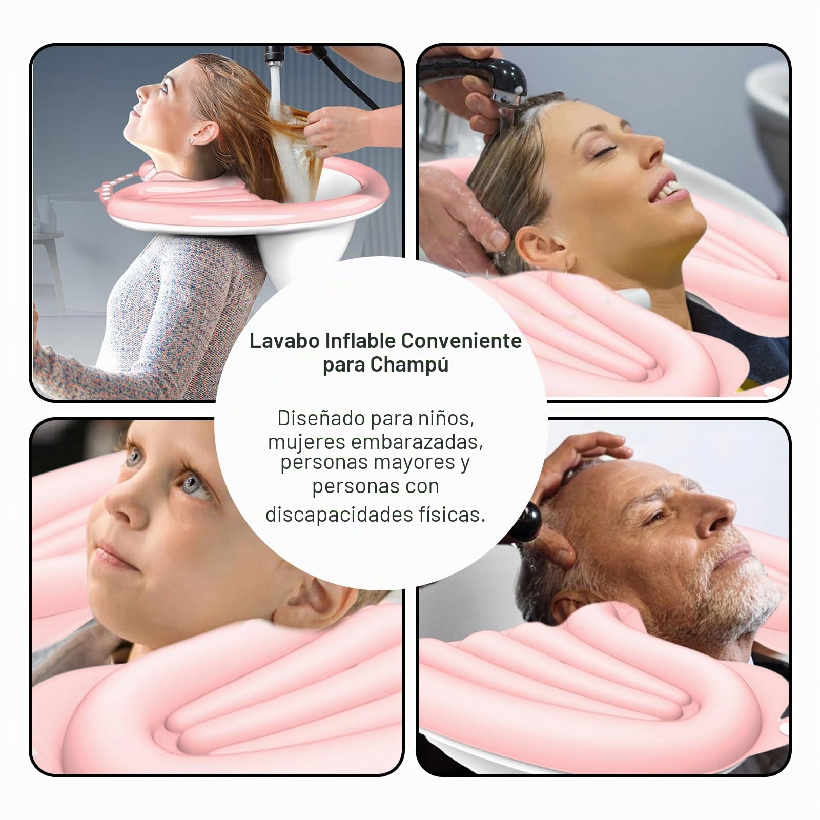 Lavabo Inflable Luolety para Lavar el Cabello, Portátil, con Bomba de Aire, Drenaje Vertical (Rosa, 81 x 60 x 38 cm)