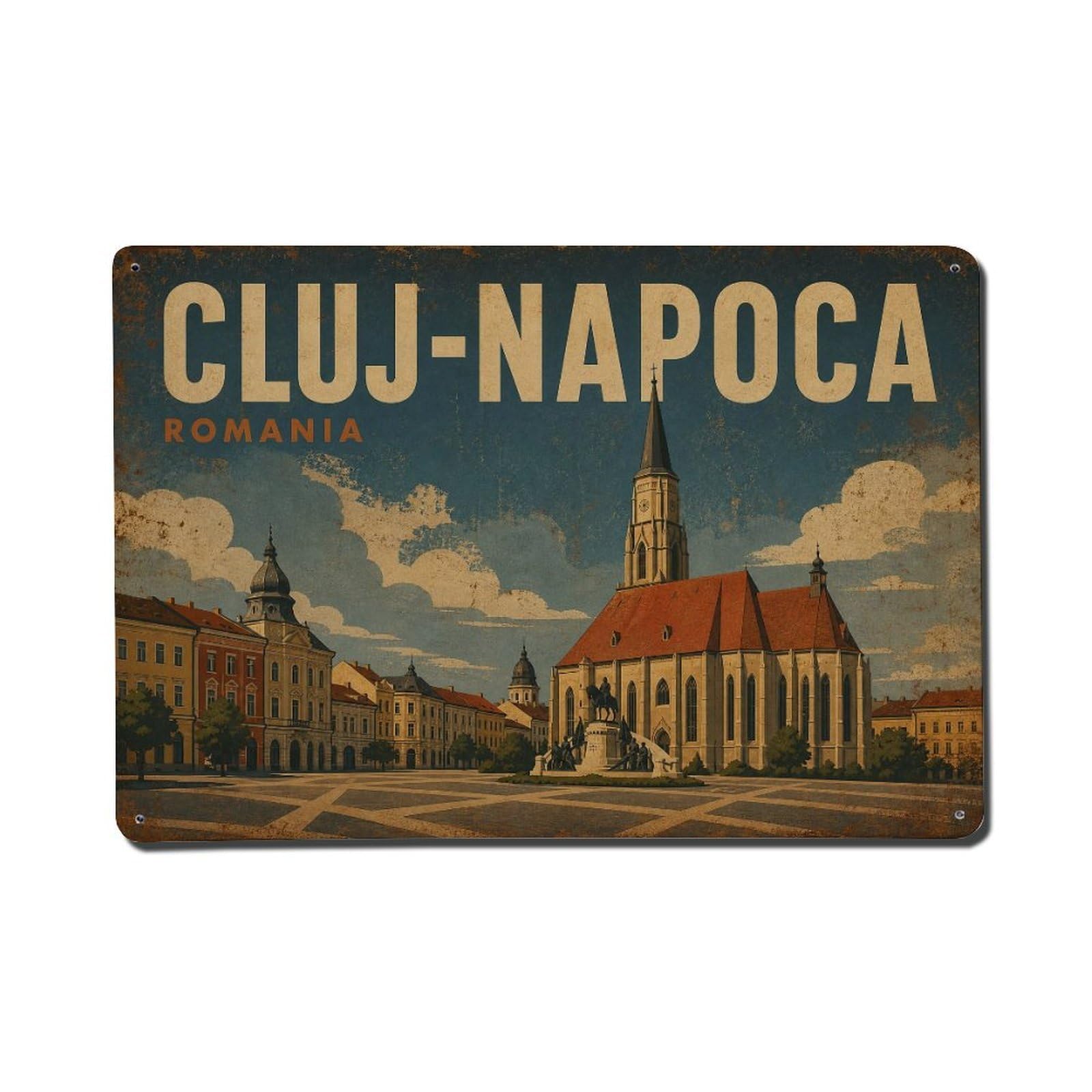 Metal Tin Sign Retro Travel Romania Cluj-Napoca