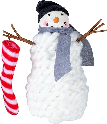 DEMDACO Figura decorativa de mesa de resina clásica de muñeco de nieve blanco con medias de caramelo a rayas de 9.5 x 4.5 pulgadas