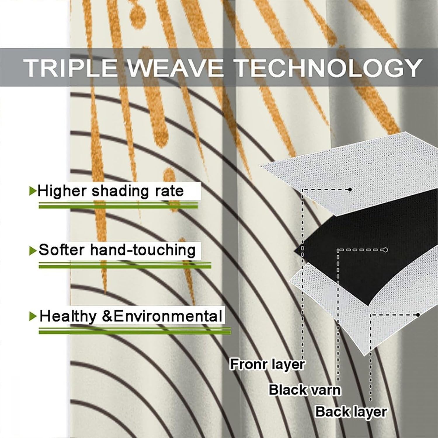 Boho Sun Curtains, Mid Century Abstract Arch Modern Moon Phase Minimalist Aesthetic Gold Print Blackout Window Treatments for Living Room Bedroom 52x84in