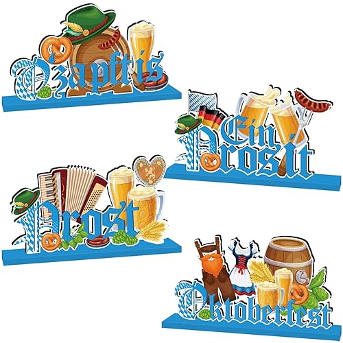 4Pcs Oktoberfest Decorations Table Wooden Centerpiece Ein Prosit October Festival
