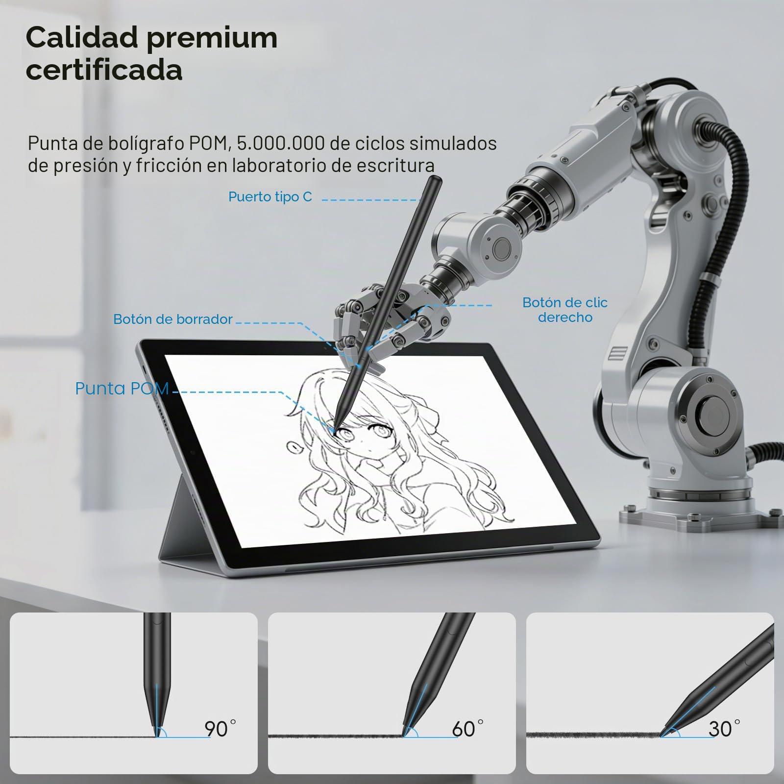 Lápiz para Surface, 4096 Niveles de Presión, Batería de 260h, Carga Rápida USB-C, Sensible a la Inclinación, Rechazo de Palma para Microsoft Surface Pro 11/X/9/8/7/6/5/4/3, Go/Studio/Book/Laptop