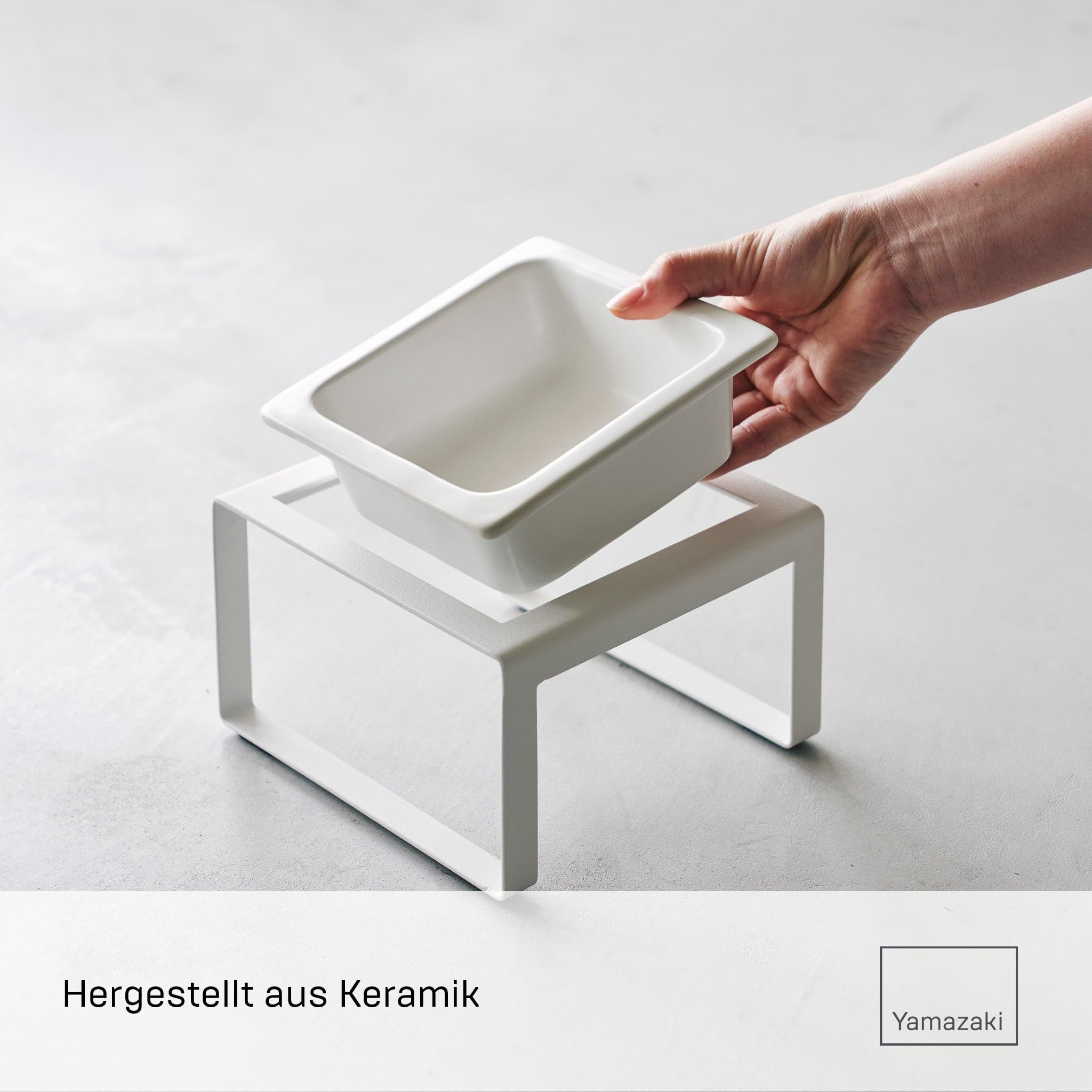 Yamazaki 5816 Tower Pet Food Bowl Stand Single, White, Steel/Ceramic, 15 x 15.5 x 10 cm