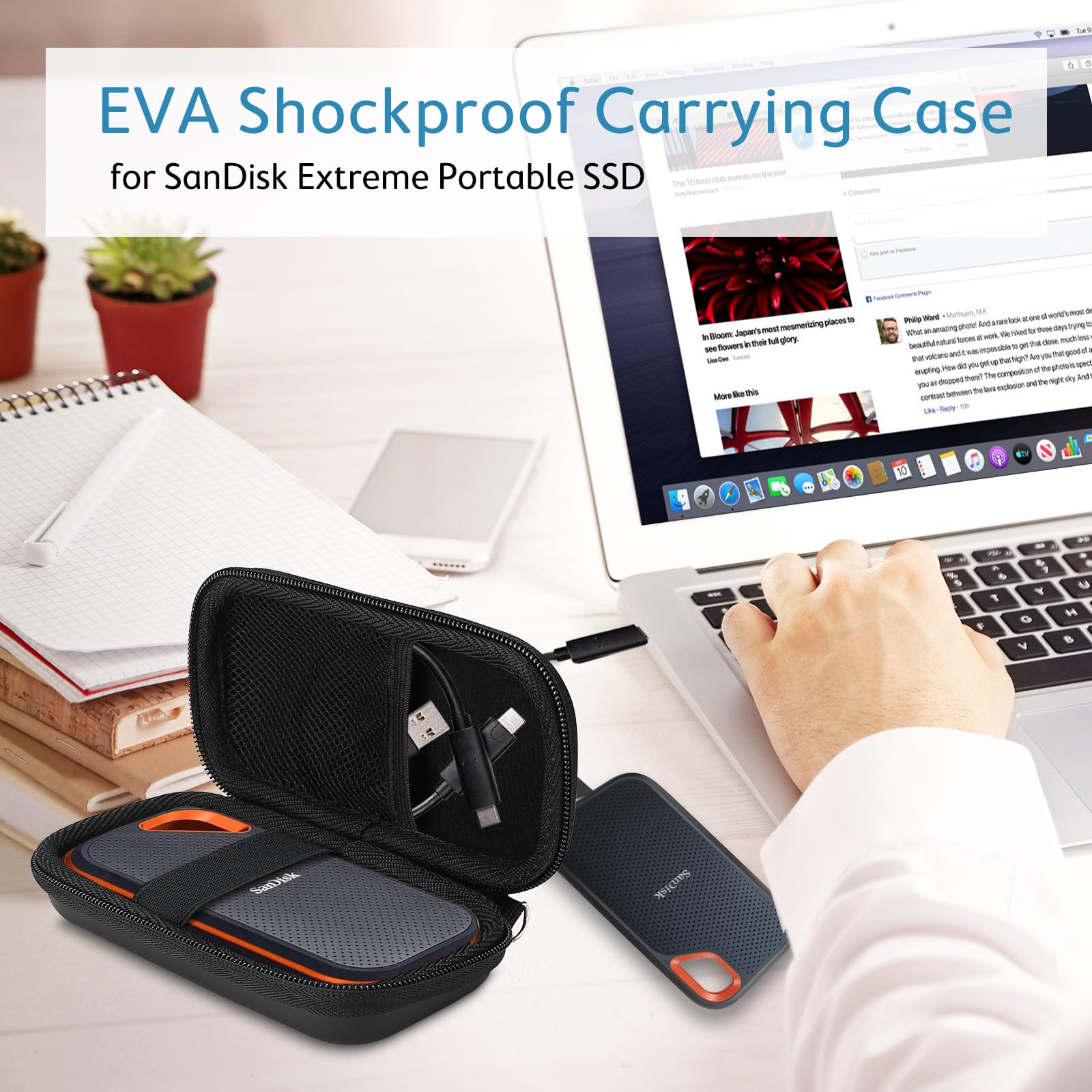 ProCase Custodia per SanDisk Extreme/Extreme PRO/Crucial X8 Portatile SSD 500 GB/1TB/2 TB, Protettiva Cover Case per Custodire e Trasportare gli SSD SanDisk Extreme -Nero