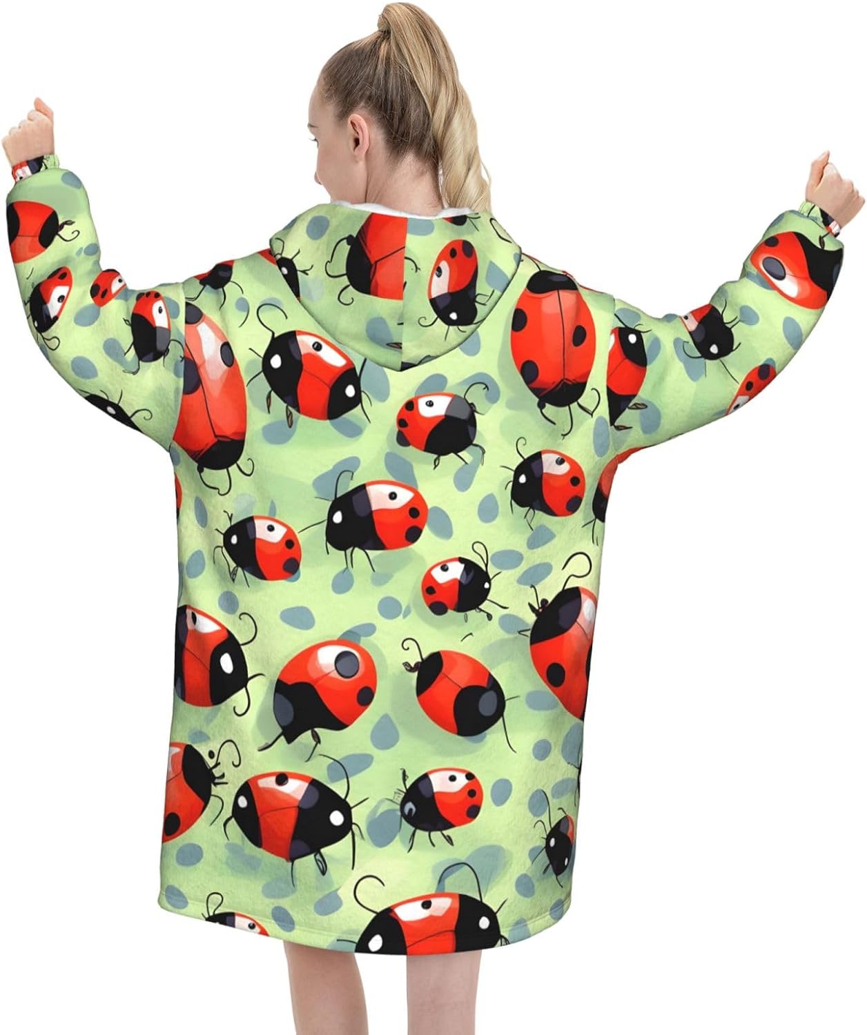 YANYU Ladybugs Cartoon Print Cozy Oversized Blanket Hoodie Soft And Warm Wearable For Winter And Christmas