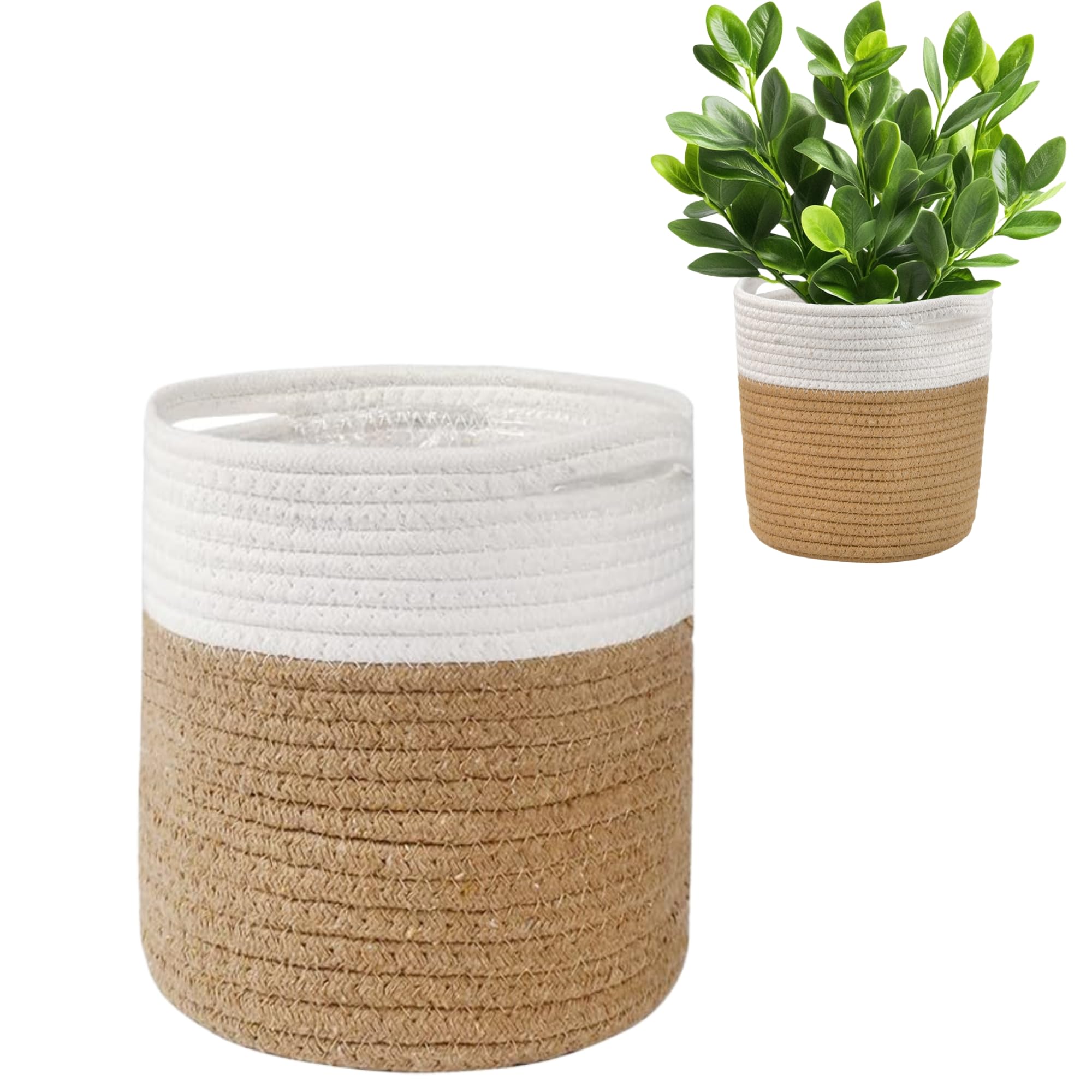 Tenn Well Vaso Per Piante Da Interno 30x30 Cm Con Fodera - Cesto In Cotone Nero E Marrone, Portaoggetti Multiuso Per Casa E Ufficio
