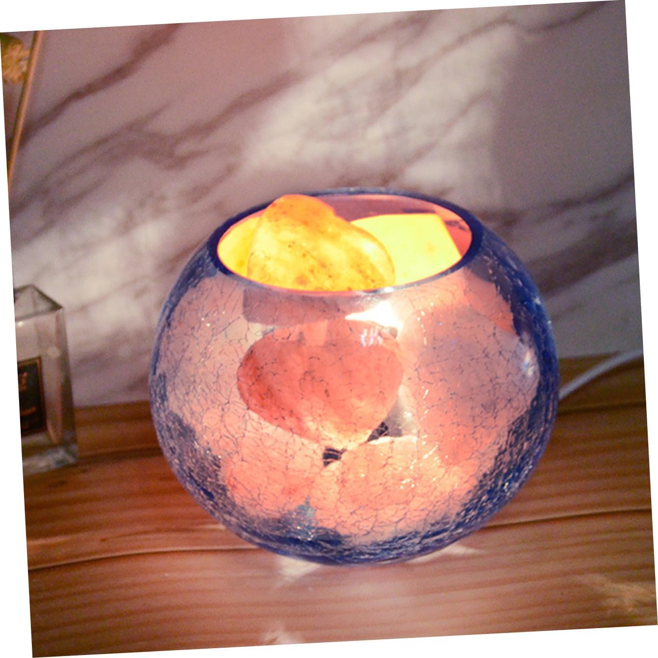 USB Himalayan Rock Night Light for Home Decor Glass Cracked Design for Bedroom Yoga Meditation and Relaxing Ambience