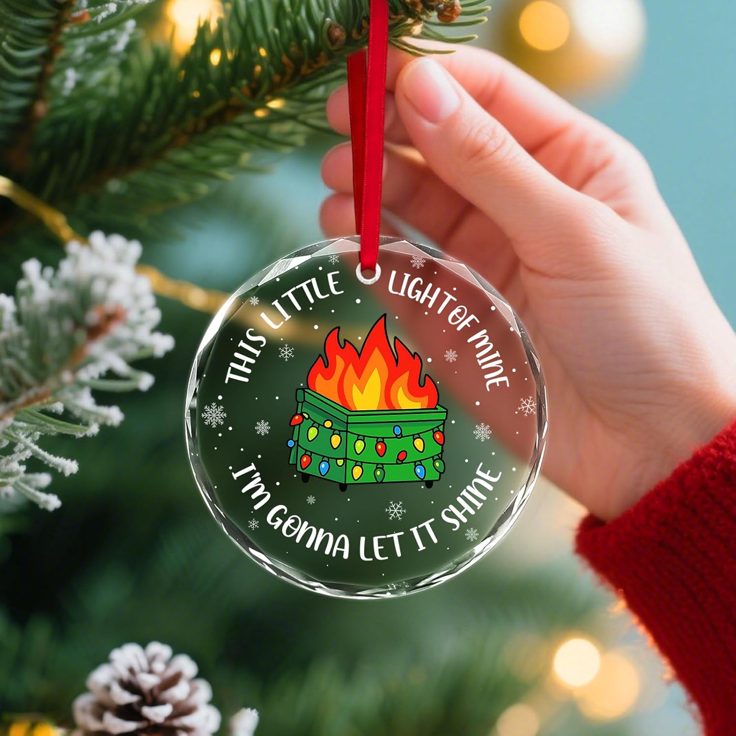 This Little Light of Mine Funny Dumpster Fire Glass Ornament – Double-Sided UV Printed Round Xmas Tree Decoration 2025, Hilarious for Friends, Coworkers, or White Elephant Exchange - Image 2