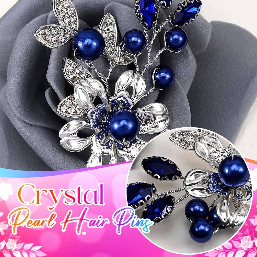 Casdre Crystal Bride Wedding Hair Pins Silver Pearl Bridal Hair Pieces Flower Hair Accessories for Women and Girls(Pack of 3) (B Blue) - Image 6