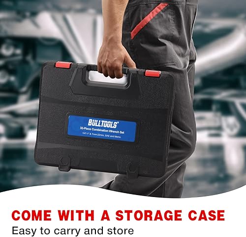 Miniatura 6 de Juego de llaves combinadas de 32 piezas, llaves SAE y métricas de 14"-1" y 0.276 in-0.866 in, extremo de caja de acero al cromo vanadio y extremo