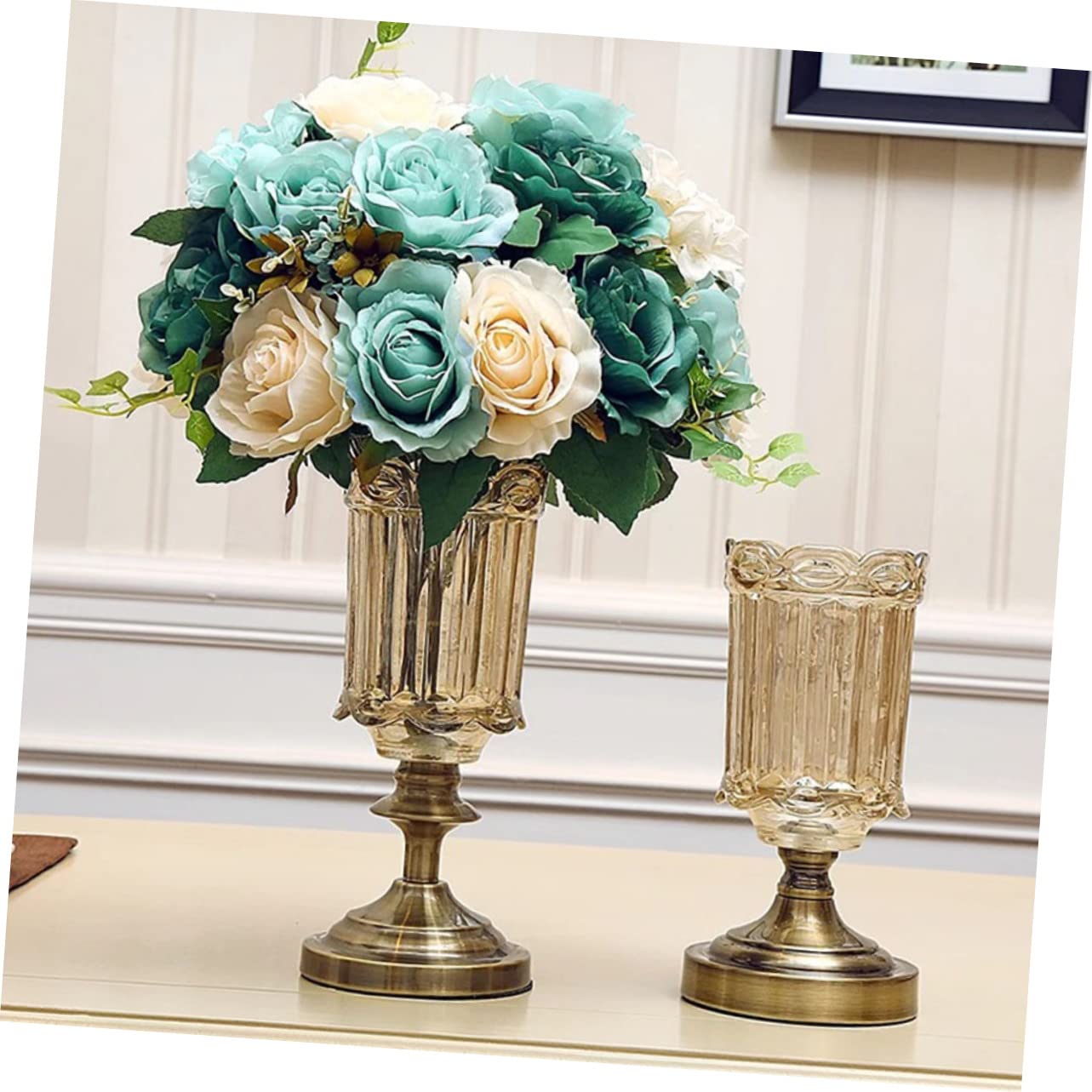 Jarrón de Cristal para Escritorio Decoración Estilo Europeo Creativo y Delicado Florero de Cristal para Sala de Estar Jarrón