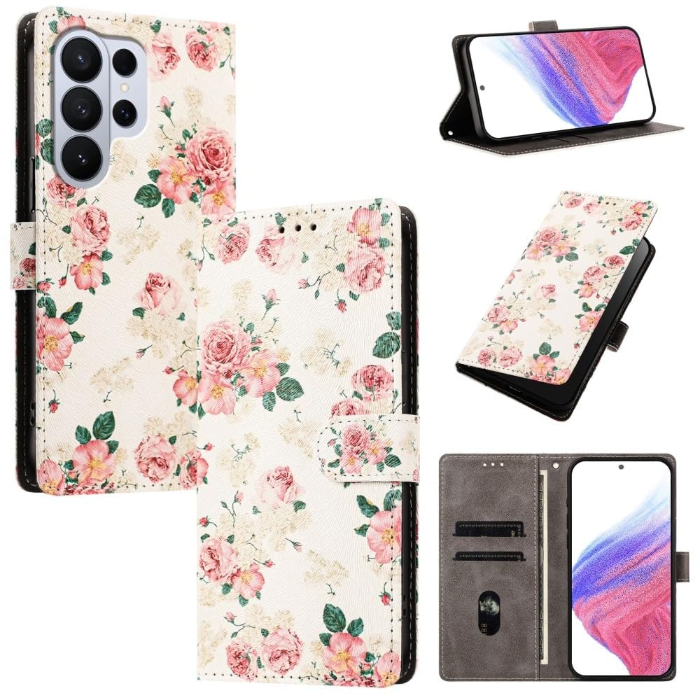 Generic Étui compatible avec Samsung Galaxy S20 (motif : rose) Étui portefeuille en cuir à rabat magnétique