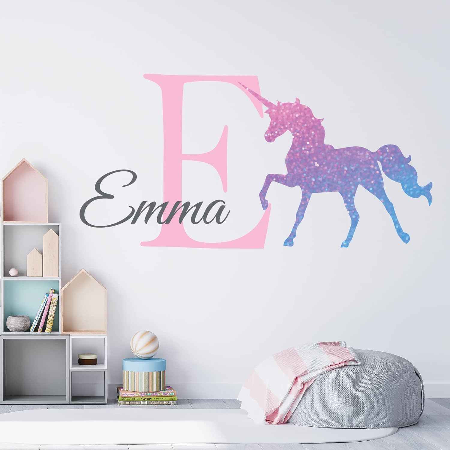 Unicorn Name Wall Decal Custom Art Decor Sparkle Sticker