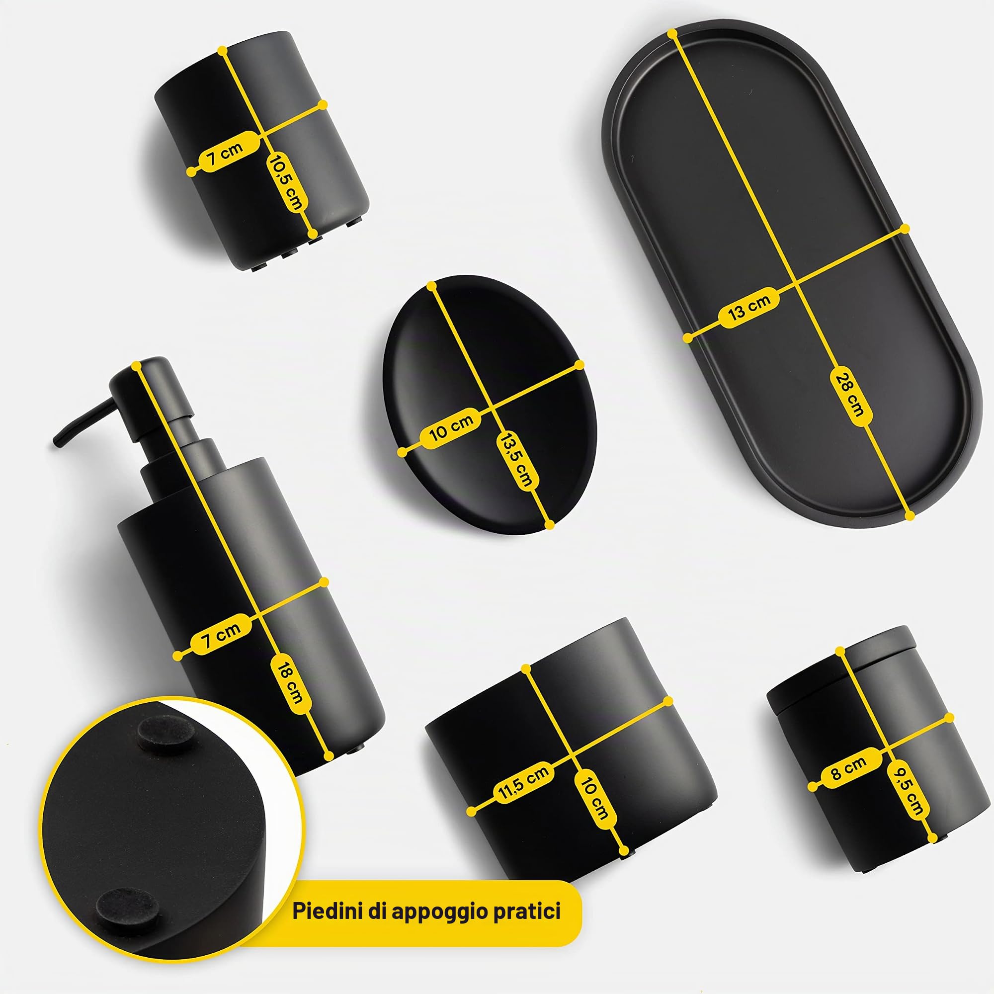 Set di accessori da bagno di alta qualità, 6 pezzi, nero opaco, come organizer per il bagno e decorazione, dispenser per sapone, contenitore per riporre i bicchieri, accessori da bagno