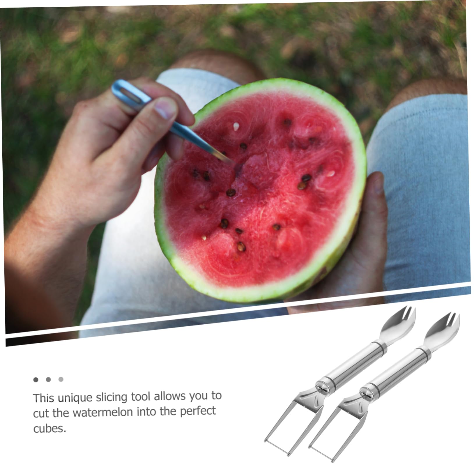 Cabilock 8pcs Stainless Steel Watermelon Slicer Forks Dual Fruit Cutting Tool for Home Parties and Camping Effortlessly Cut Watermelon and Fruits into Cubes