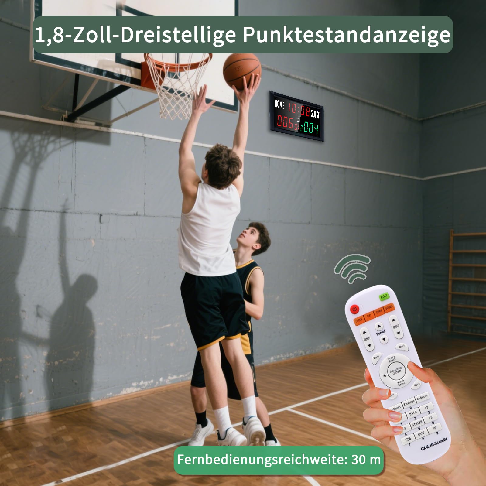 Tragbare Elektronische Anzeigetafel, 39,4 * 4 * 15,8cm, 13-stellige Basketball Punktezähler mit Uhr, Tischtennis Zähler Digital Scoreboard für Volleyball, Cornhole, Badmin Football