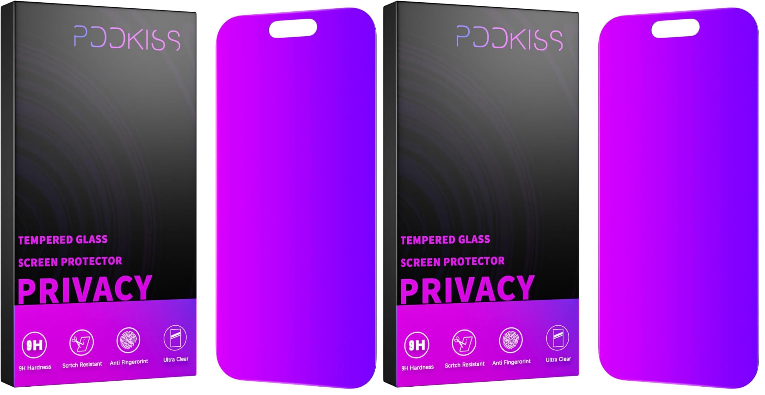 PDDKISS Compatible for iPhone 16 Pro Privacy Screen Protector Tempered Glass 6.3 Inch, Purple Gradient Anti Spy Anti Blue Light HD Easy Installation (Pack of 2)