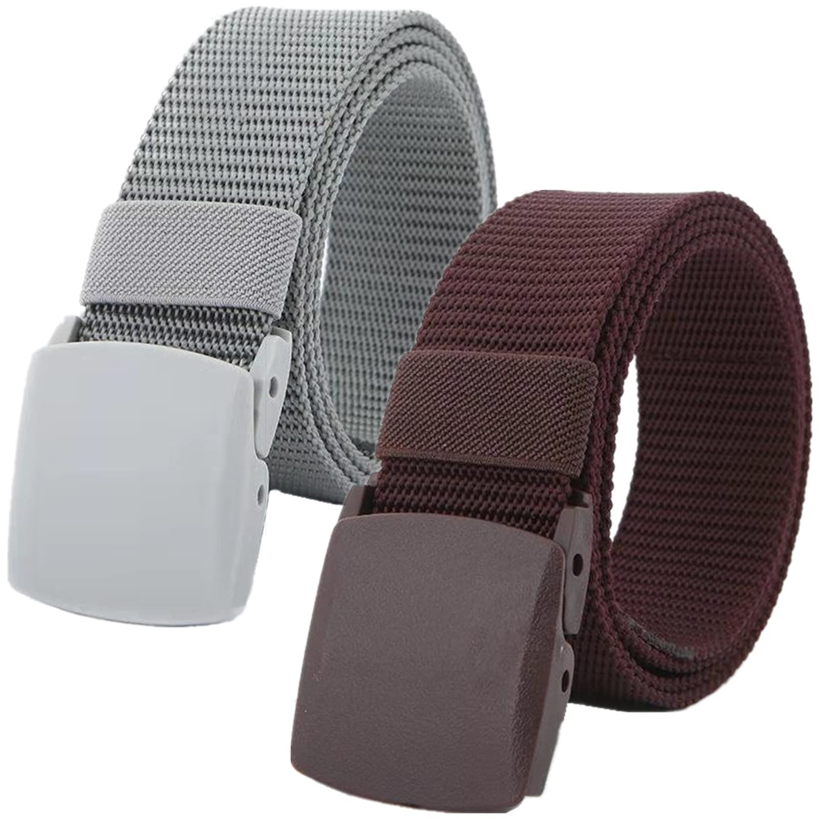 Cinturones de trabajo para hombre, Cinturones for hombres y mujeres, cinturón táctico de nailon ligero, tamaño de hasta 67 pulgadas con hebilla de plástico militar, 2 piezas(Grey/Brown,150CM/59")