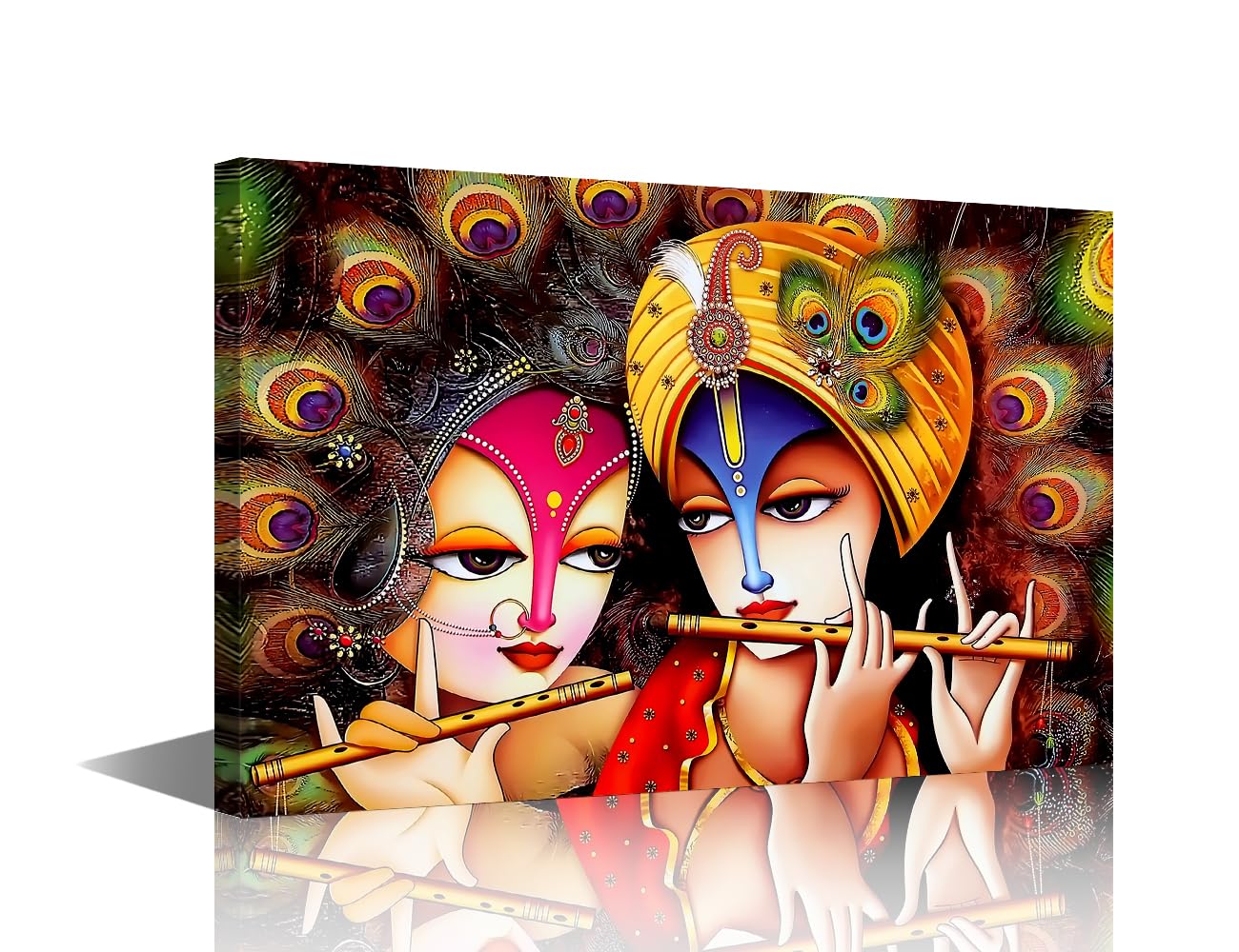 Lord Krishna Pictuers Lord Radha Krishna Paintings Wall Art for Living Room Canvas Hindu God Artwork Indian Religious Home Decor Modern Giclee Wooden Framed Gallery-wrapped Ready to Hang 24"Wx16"H