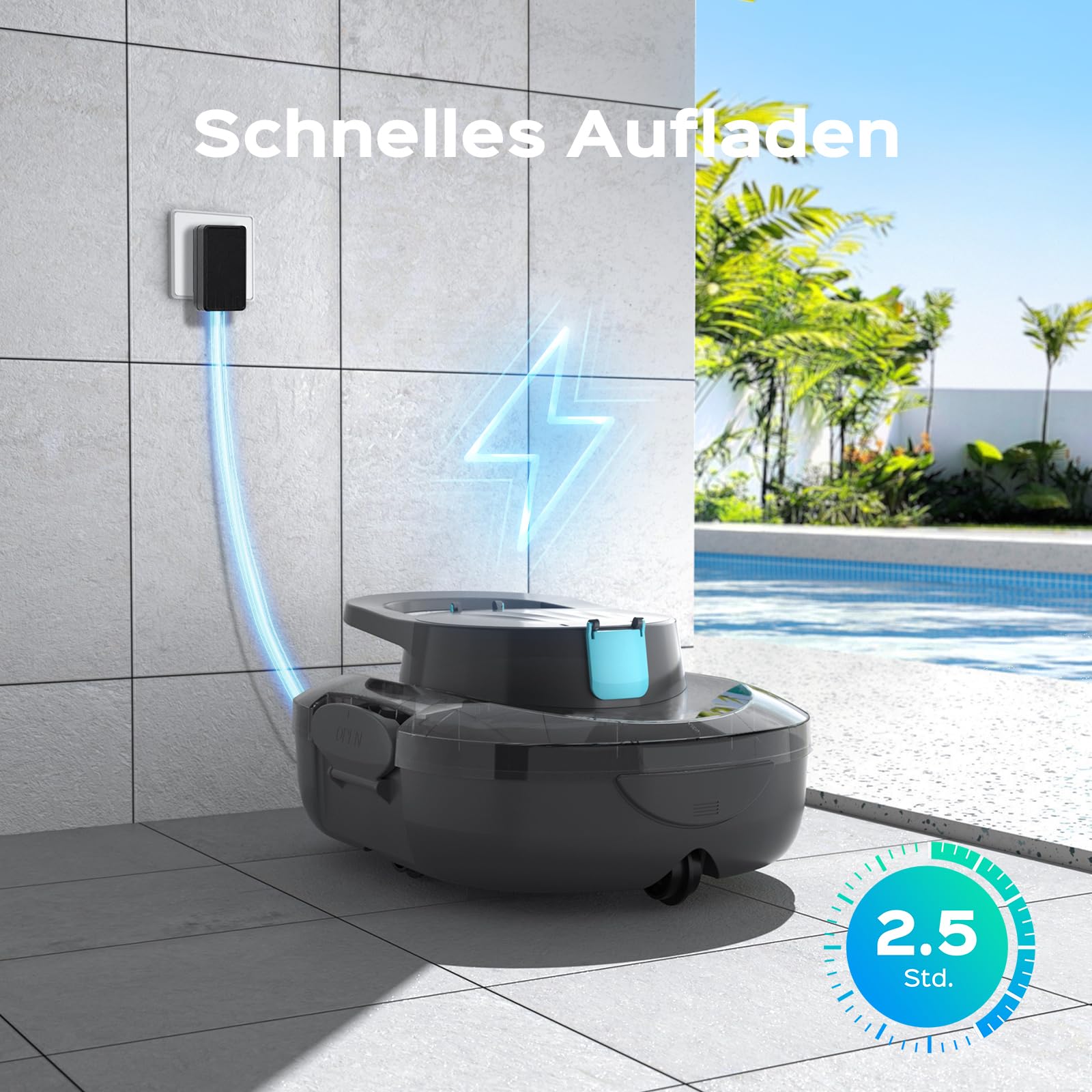 (2026 Upgrade) S1PRO Poolroboter, 120 Min Automatische Reinigung, Dual Motoren Poolreiniger Selbsteinpark mit 2,5H Ladezeit Poolsauger Akku für Flache Böden Pools bis 100 m², transparentes grau