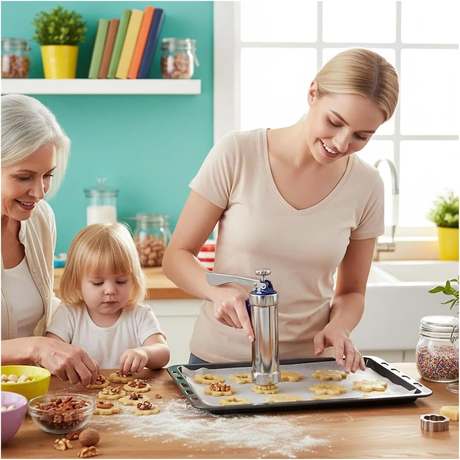 Stainless Steel Cookie Press Guns Kit Cookie Press Biscuits Baking Supplies Cookie Baking Gadgets For Christmas Holiday Parties