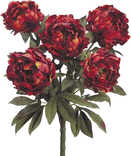 Arbusto artificial de peonía de terracota de ladrillo de 21.5 pulgadas (juego de 2)