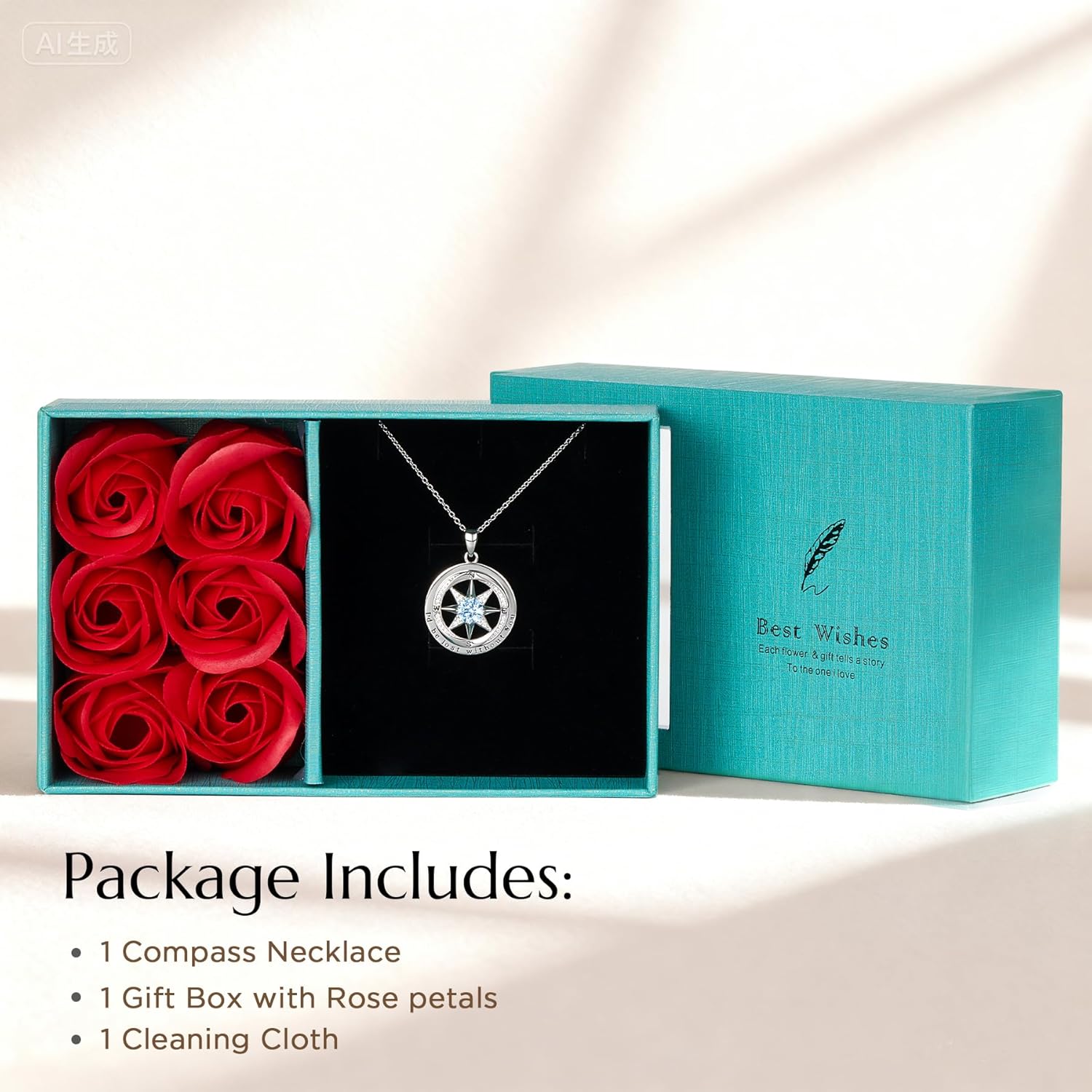 NORBU 925 Compass Necklace Gifts for Women Wife, 5A Cubic Zirconia Birthstone Womens Compass Necklace, Fine Jewelry as Anniversary Birthday Valentines Day Mothers Day Wedding Christmas Gifts for Her, I'd Be Lost Without You - Image 7