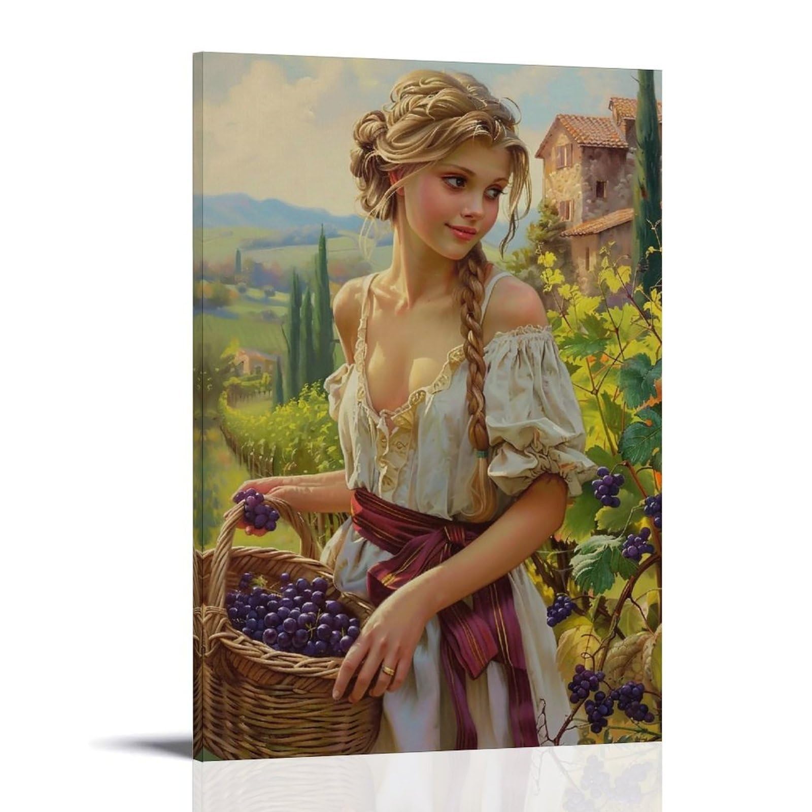 Hueryryhy Frame-Style 20X30inch Nostalgic Tuscan Vineyard 01 Poster Wall Art Canvas Vintage Aesthetic Painting Decor For Rooms 20X30inch Frame-Style
