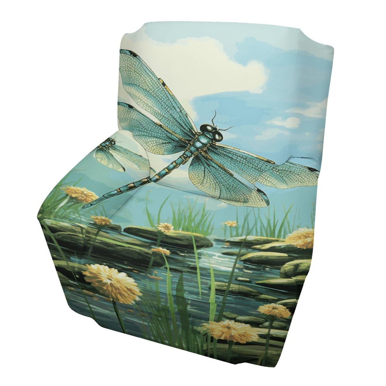 Fodpand Style Dragonflies In Flight Sofa Cover Soft 1 Seater Sofa Slipcover For Pets Washable,Couch Cover With Elastic Straps Furniture Protector