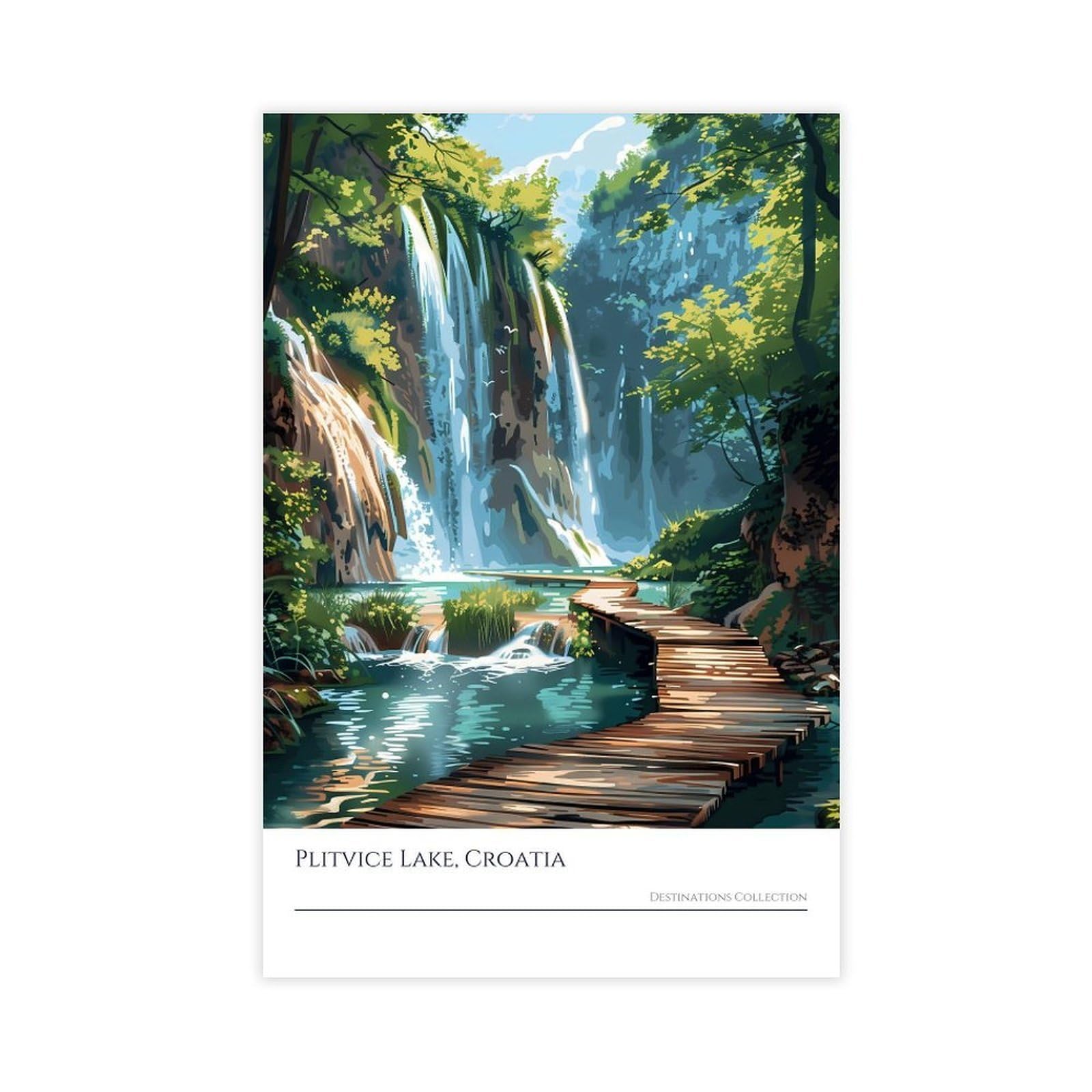 Mnyuein Plitvice Lakes Waterfall Illustration Poster Croatian National Park Art Canvas Poster Wall Art Decor Print Picture Paintings for Living Room Bedroom Decoration Unframed Print 12" L X 18" W