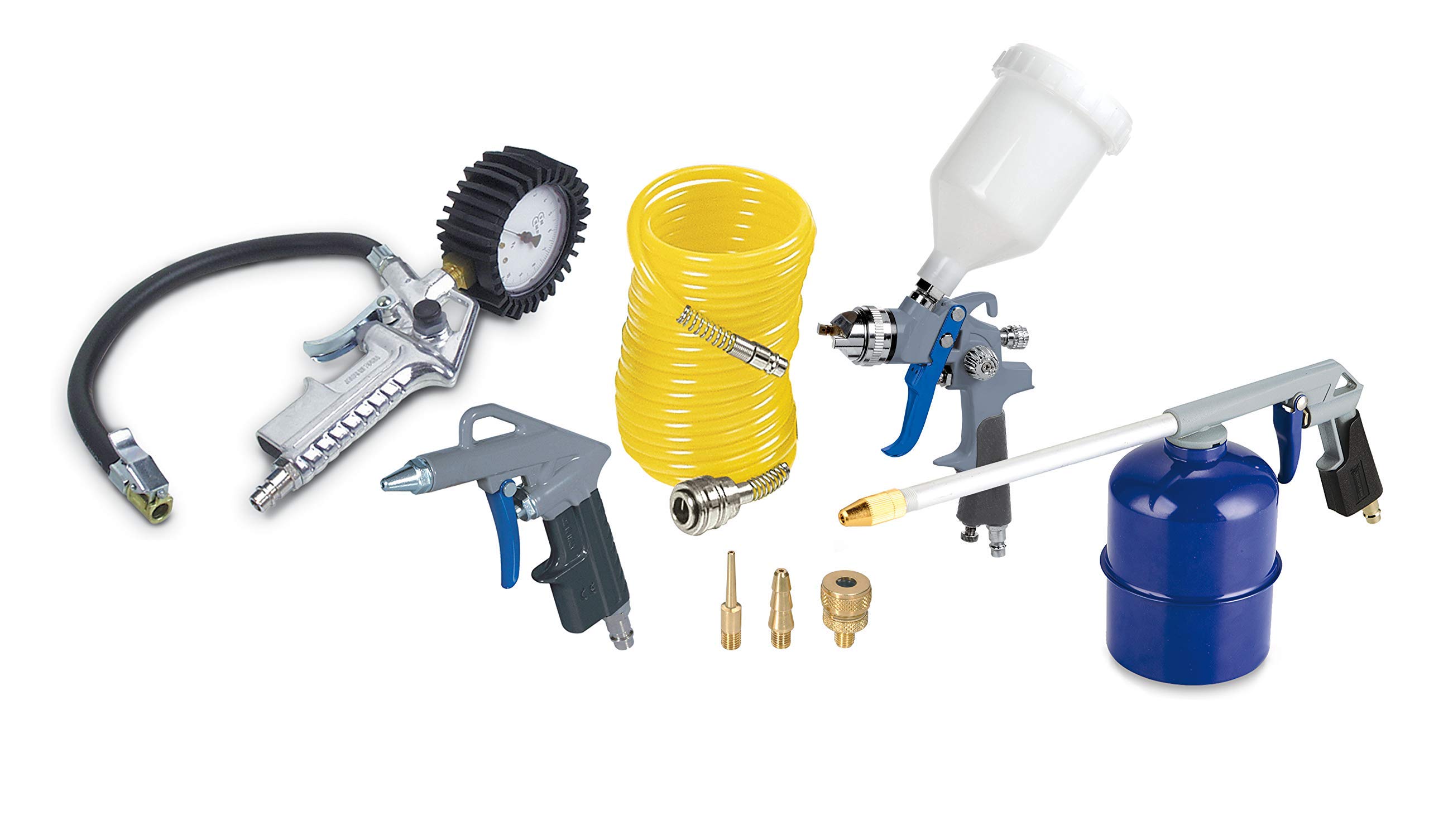 MICHELIN Kit Air Comprimé - 8 Pièces (Soufflette Bec Court, Pistolet de Gonflage et de Peinture, Nettoyage, Tuyau Spirale, 3 Buses)