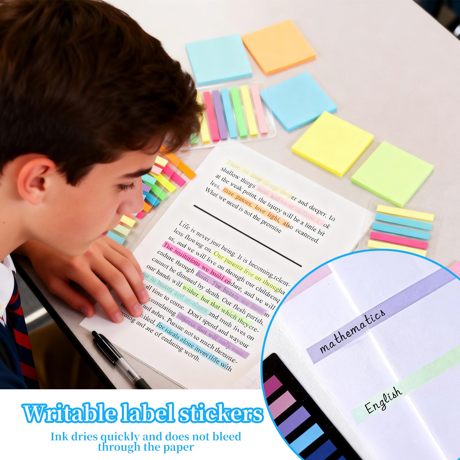 2400 Sticky Notes Trasparenti Scrivibili – 20 Colori Per Segnapagina E Organizzazione Ufficio