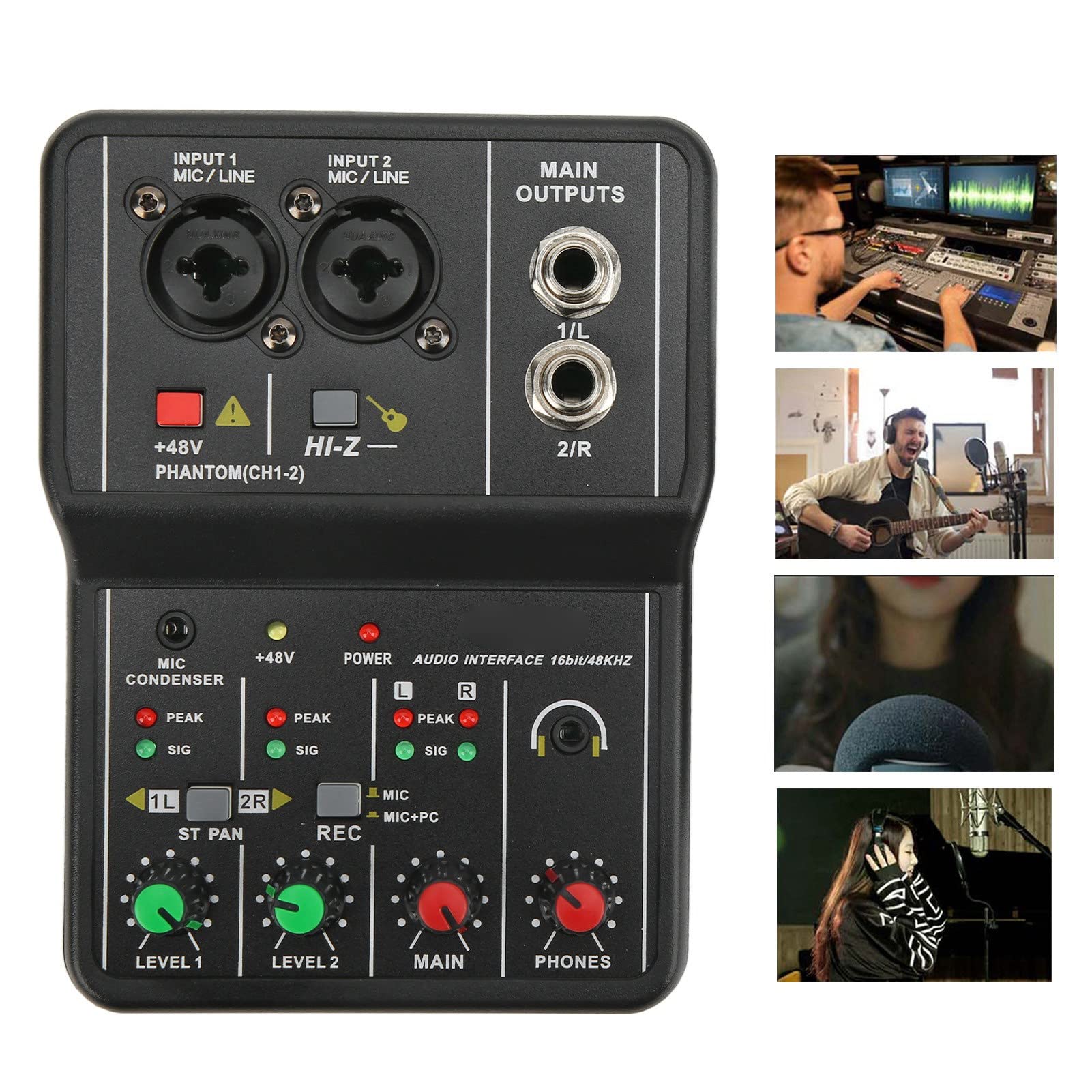 Mixer Audio a 2 Canali, Console di Missaggio Audio con Alimentazione Phantom USB 48V Mixer DJ Professionali, Mixer Audio Controller DJ, per Registrazione, Streaming Live,Podcasting