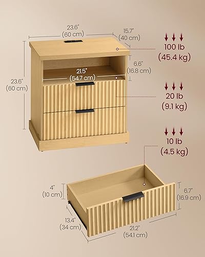Miniatura 3 de VASAGLE MAXE Collection ULET626Y01S - Mesita de noche con estación de carga, mesita de noche acanalada, mesita de noche, mesa auxiliar con 2