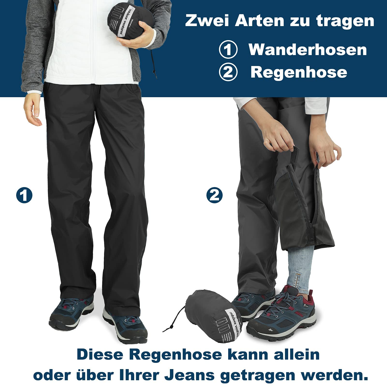 Outdoor Ventures Pantaloni impermeabili da donna, impermeabili, traspiranti, foderati, antivento, impermeabili, leggeri, in softshell, per escursioni, bicicletta