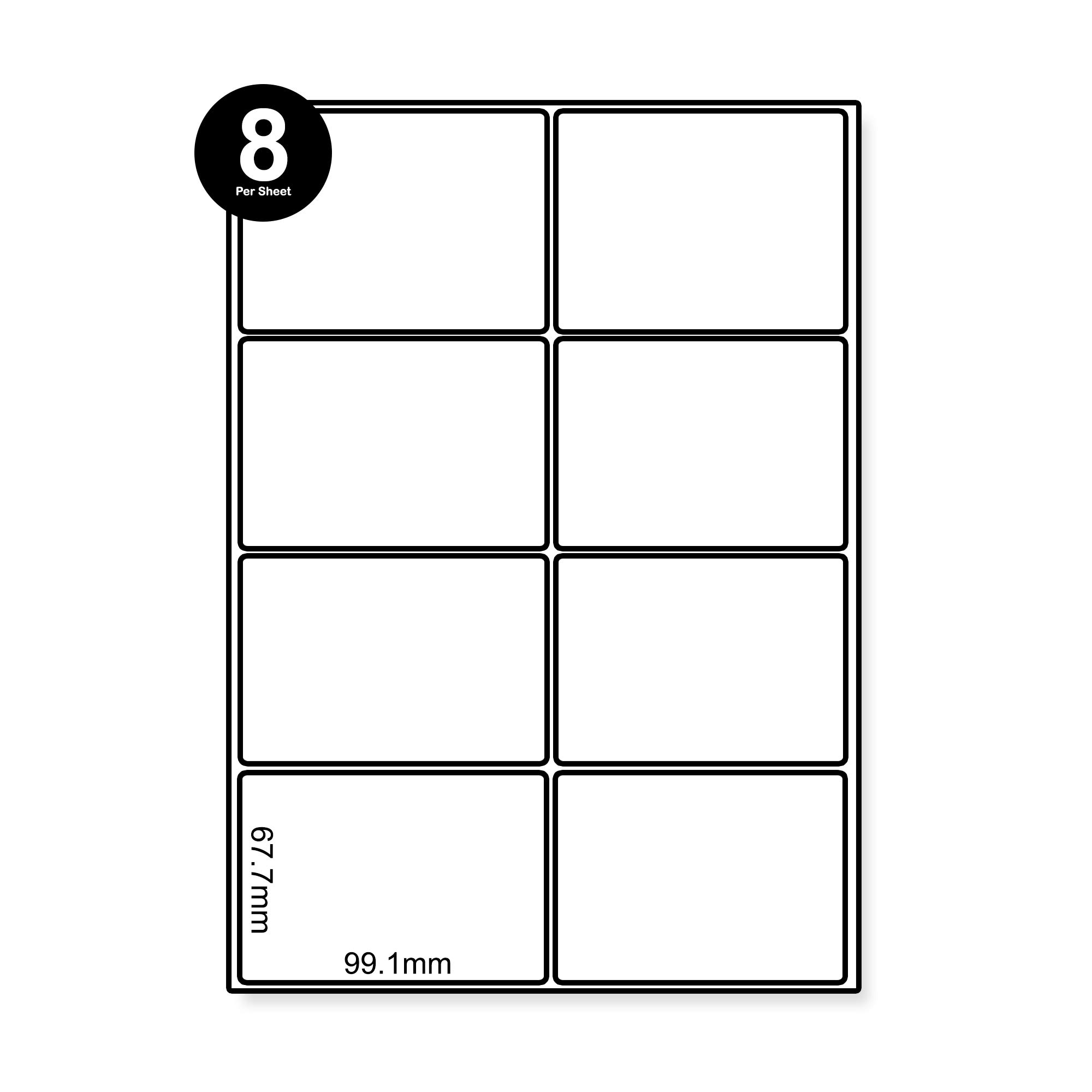 Packwith® 8 Labels Per Sheet Self-Adhesive A4 Sticker Paper (99.1 x 67.7mm) of 500 Sheets (4000 Labels) Printable with Laser or Copier or Inkjet #SAL-500-8 — image 1