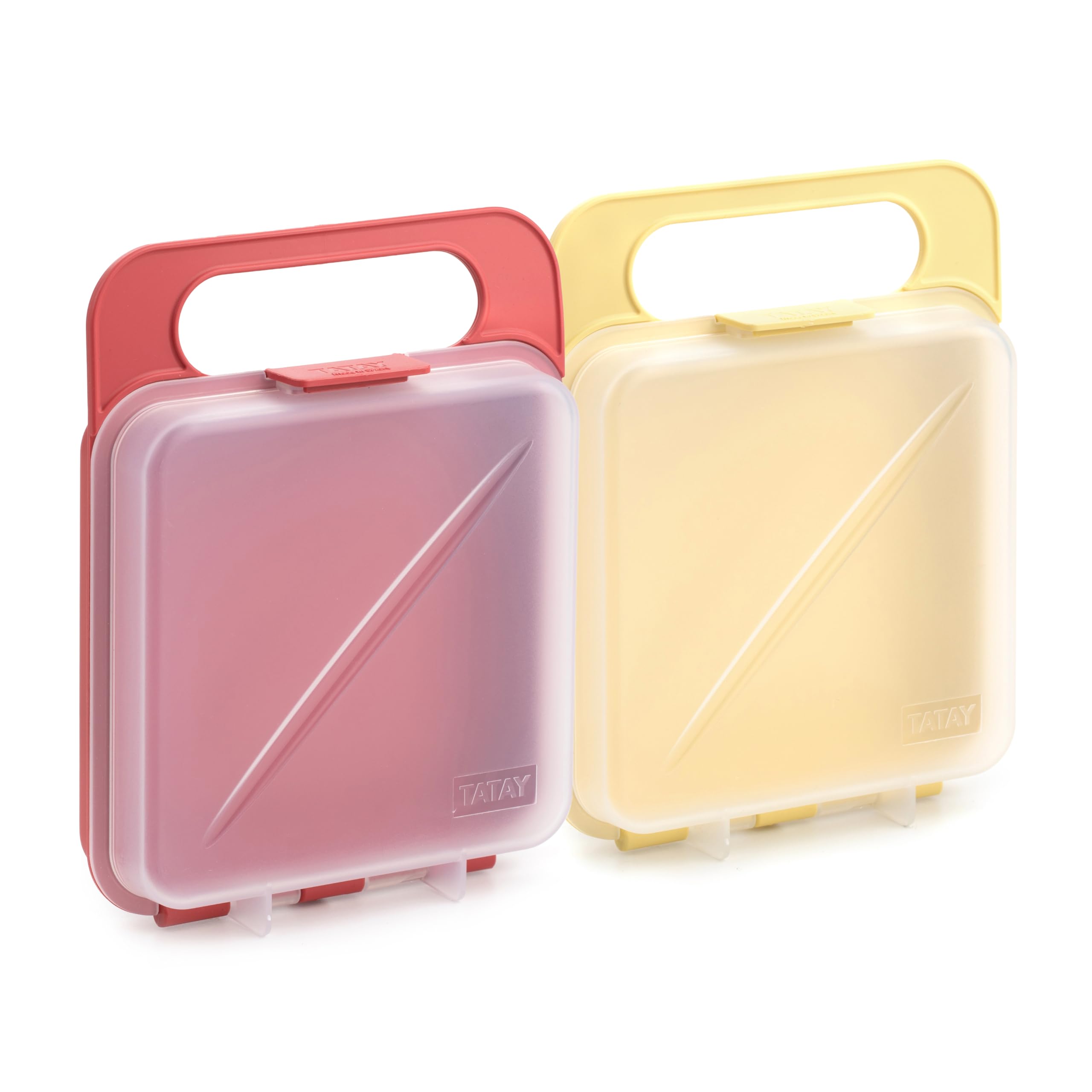 TATAY Sandwich Box Fresh | Set of 2 Units | Compact, Reusable Design with Clip Closure | Freezer, Microwave and Dishwasher Safe | BPA Free | 14 x 4 x 18 cm, Yellow and Cranberry Red