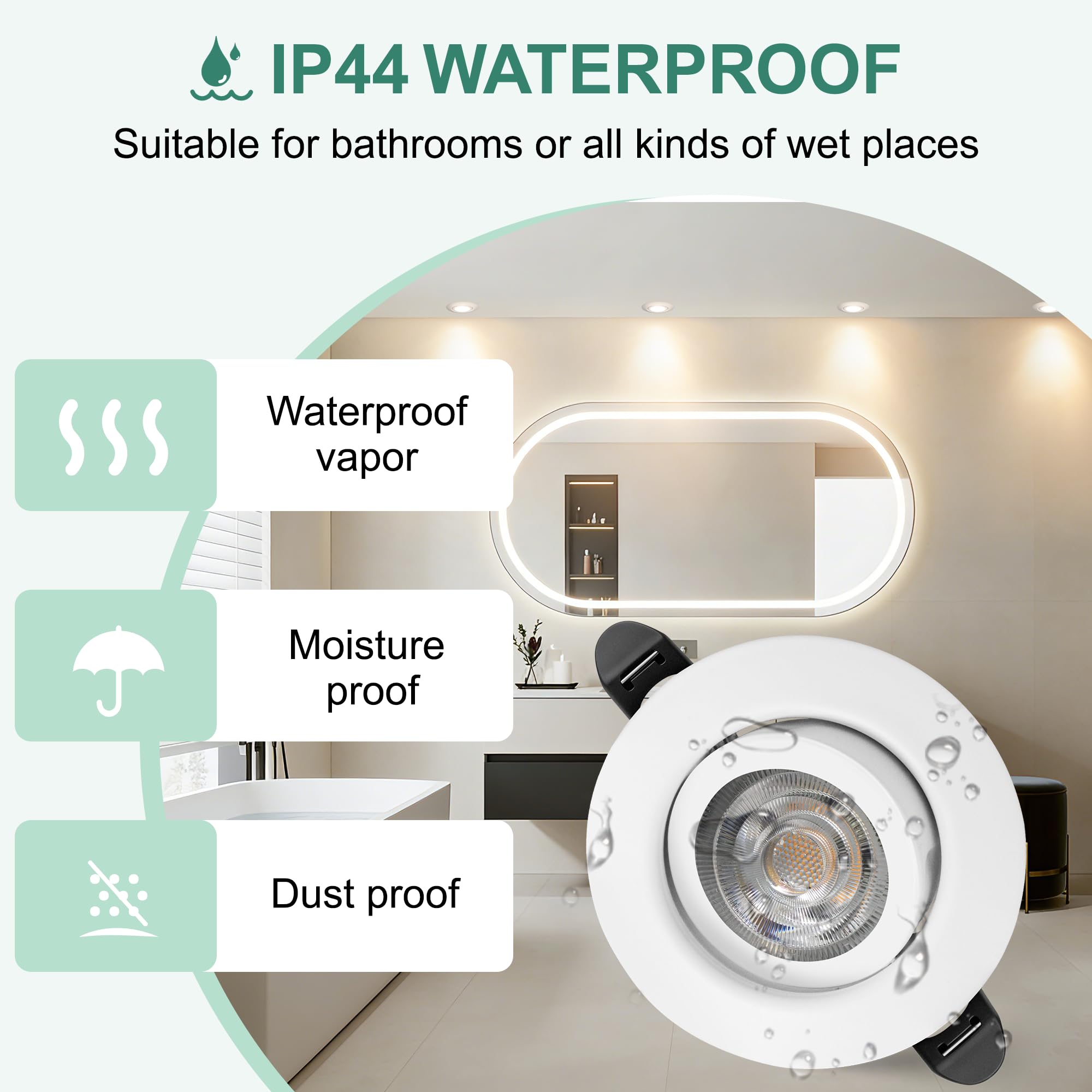 LED Einbaustrahler 230V Dimmbar 68mm 5.5W IP44 2700K Warmweiß 6er Set