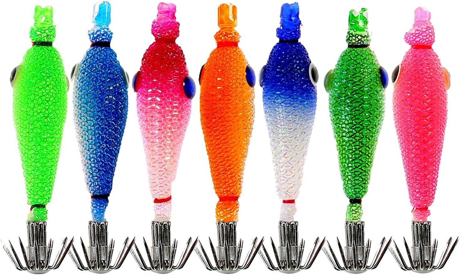 Amagogo 7Pcs 1.97 Inch Luminous Squid Jig Hooks, Small