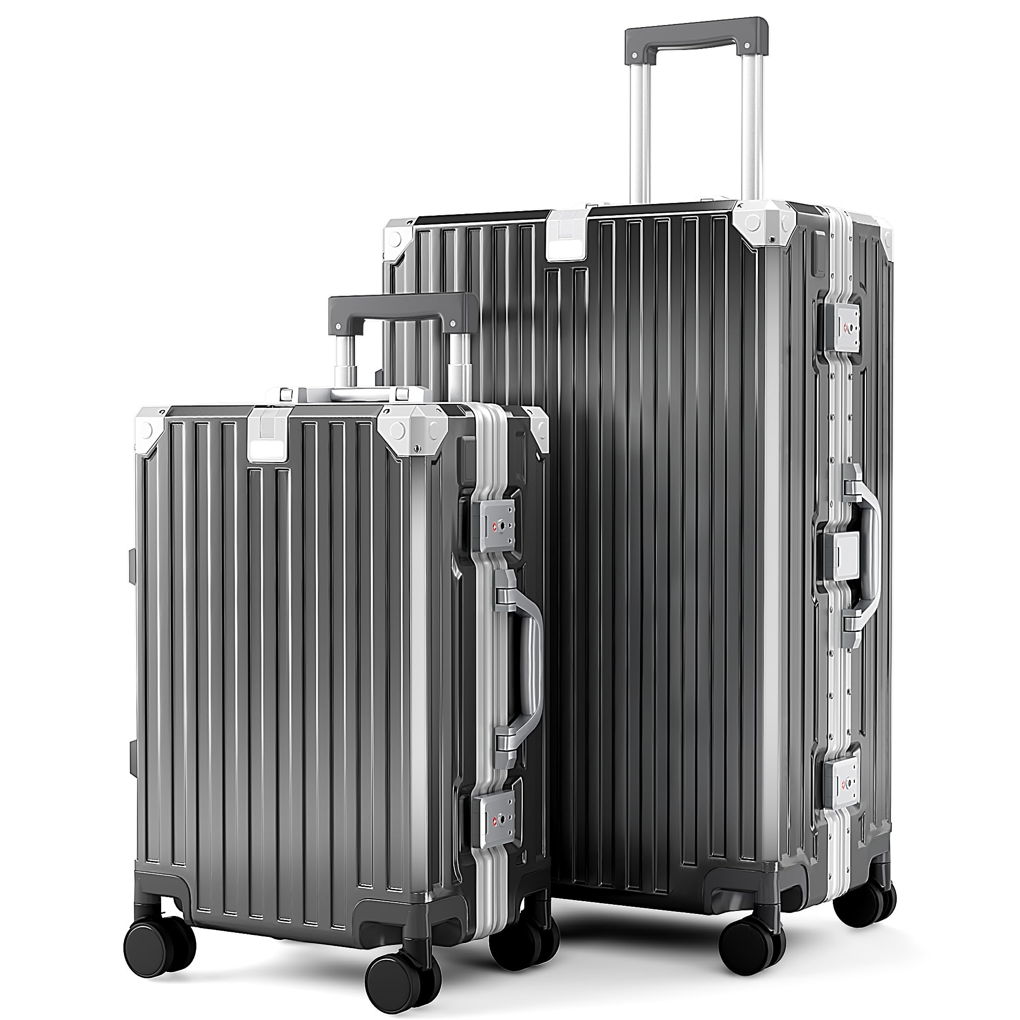 ALPHA CAMP Kofferset 2 Teilig Koffer Set M XL Suitcase Set mit TSA Schloss | Polycarbonat Aluminium Rahmen Hartschalenkoffer Set Groß mit Rollen Handgepäck Luggage Set Grau Reisekoffer Rollkoffer Reisen