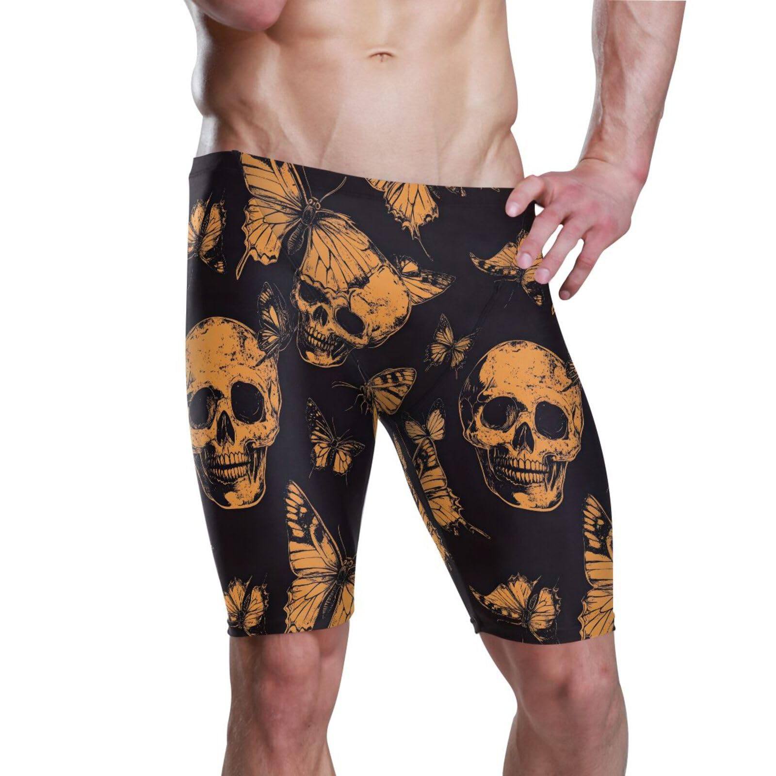 Mens Swim Shorts Trunks Swimsuit Gothic Skull Orange Butterfly Men's Athletic Swimwear Jammers XL 202b8502