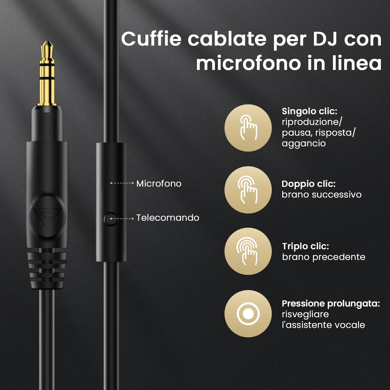 DOQAUS Cuffie Over Ear, Cuffie con Filo per DJ, Studio e Monitoraggio Audio, Suono HiFi Bilanciato, Comfort Prolungato, Compatibili con PC, Mixer e Strumenti – Professionali Cuffie DJ con Cavo, Nero