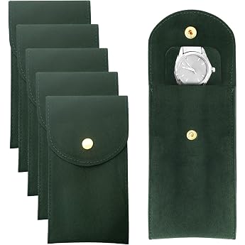 EUPSIIU Pack of 5 Watch Storage Bag Travel Watch Bag Portable Single Watch Travel Bag Watch Bag Gift Bag Watch Storage Bag Gift Bag for Travel Outdoor Dark Green