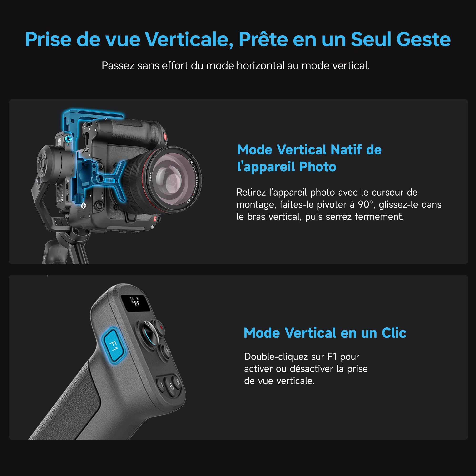 [Officiel] FeiyuTech SCORP-C 2 Stabilisateur Appareil Photo 3 Axes avec Suivi AI 4.0, Panneau de Boutons,Charge Utile 3,5KG, Prise de Vue Verticale Native, Équilibrage Rapide, Contrôle Bluetooth