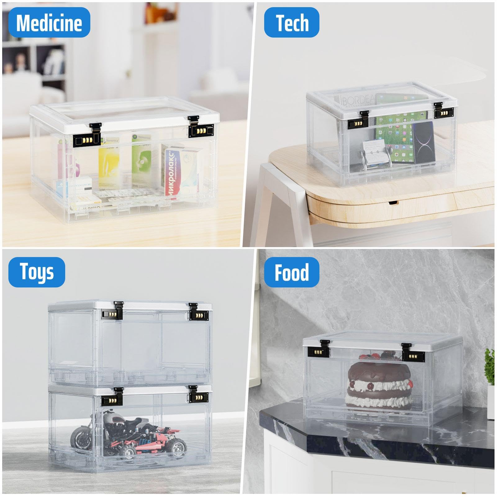 Abschließbare Box | Transparente verschließbare Box | Aufbewahrungsbox mit Passwortschloss | Medikamente abschließbarer Behälter | Verschließbarer Organizer | Transparente abschließbare