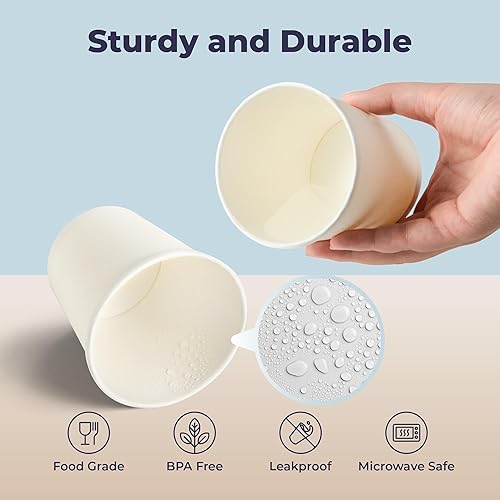 Miniatura 3 de Paquete de 50 vasos de papel blanco de 16 onzas con tapa ventilada cubo de helado desechable de estraza para helado almacenamiento de borde